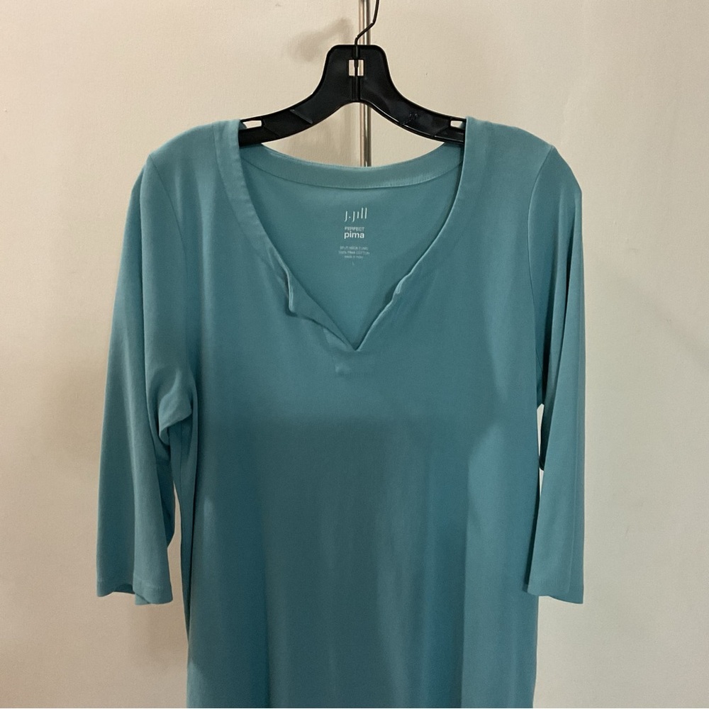 J. Jill Perfect Pima Cotton Blue 3/4 Sleeve Size L - Picture 2 of 7